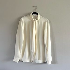 Loro Piana Cream Silk Tie Neck Blouse